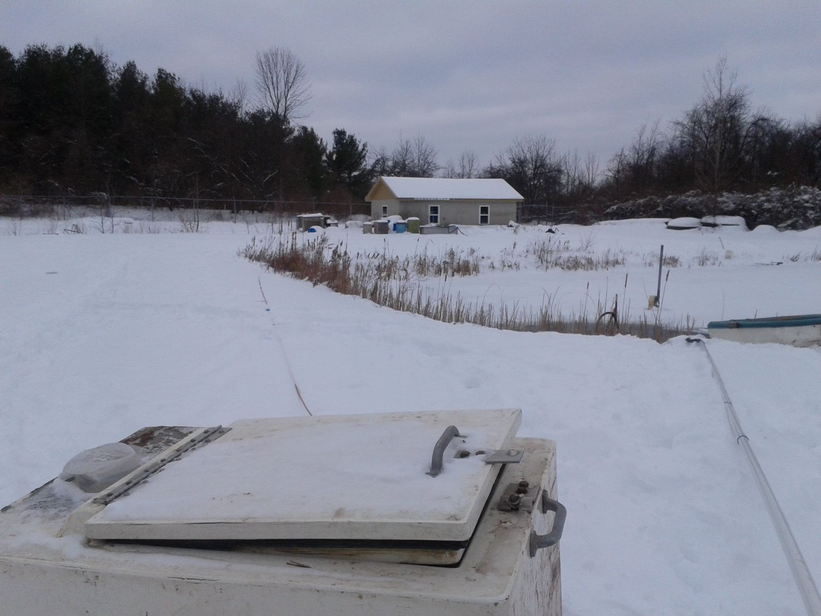 SUNY Brockport aquaculture ponds and facility in 2+ feet of snow